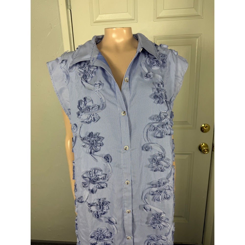 NEW Anthropologie Maeve Dress XL Lillian Button Front Midi Pinstripe Floral A11 - Picture 2 of 8